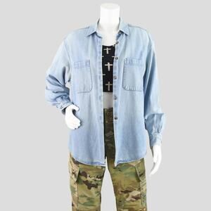 Vintage Distressed Long Sleeve Denim Work Shirt Men's Medium